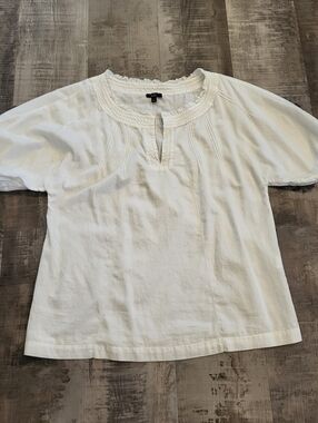Talbots pintuck popover womens S white peasant blouse 100% cotton Puff Sleeve